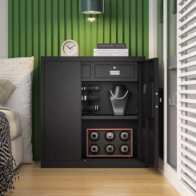 Modern Design Steel Filing Cabinet 2 Doors Adjustable Shelves Black Code Lock Mobile Eco-Friendly Large Capacity Apartment