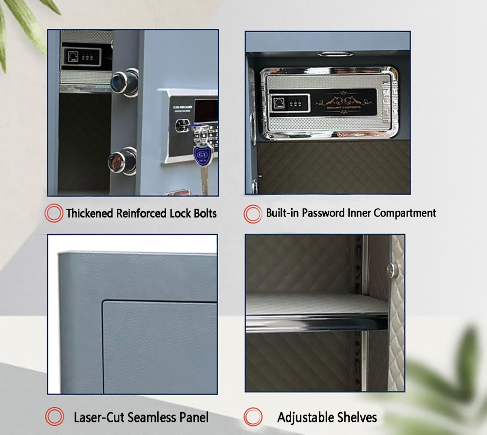 Home Steel Safe Box Digital Keypad Key Waterproof Fireproof Anti-theft Safety Box Smart Alert Mute Mode for Documents Valuables