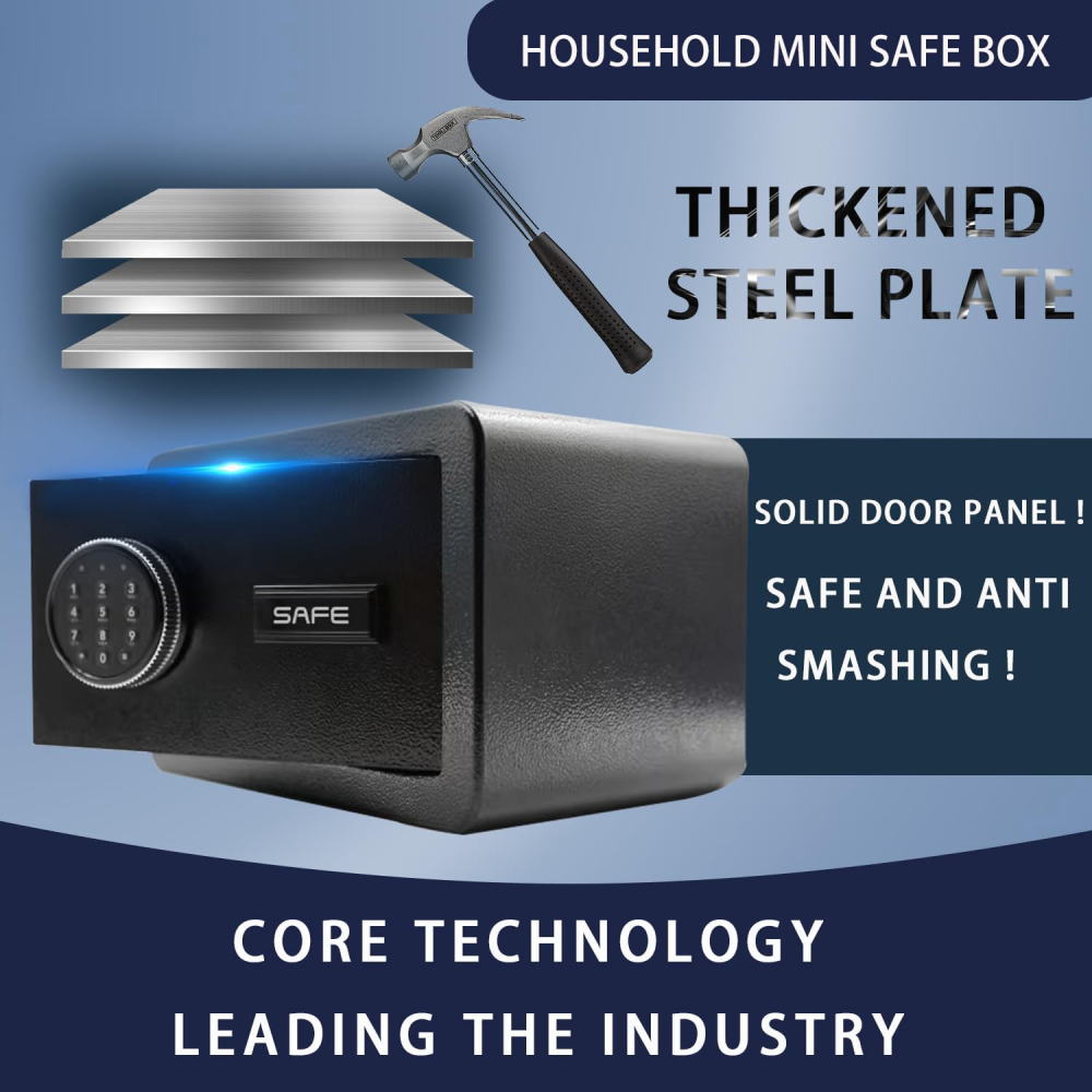 Compact Black Steel Home Safe Secure Digital Electronic Lock Valuable Storage for Personal Use 25x35x25cm Dimensions Waterproof