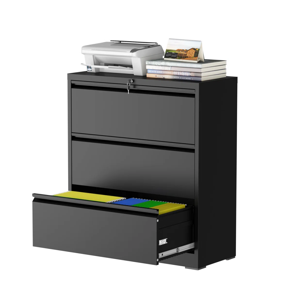 Modern Steel Lateral File Cabinet 3 Lockable Drawers Space Saving for Hotel Office Use Durable Corrosion Resistant Storage