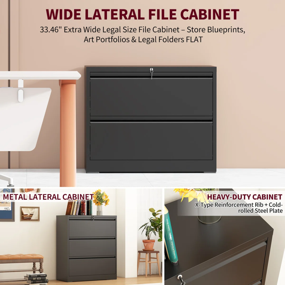 Modern Steel Lateral File Cabinet 3 Lockable Drawers Space Saving for Hotel Office Use Durable Corrosion Resistant Storage