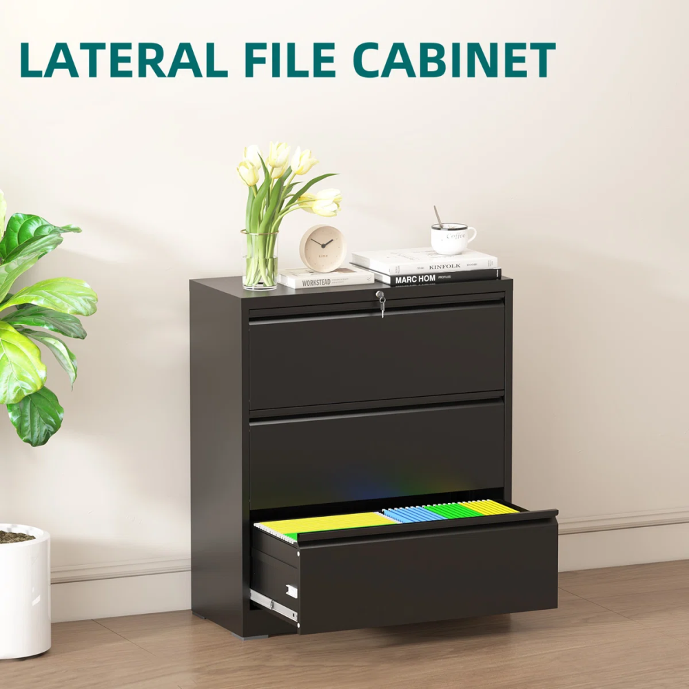 Modern Steel Lateral File Cabinet 3 Lockable Drawers Space Saving for Hotel Office Use Durable Corrosion Resistant Storage