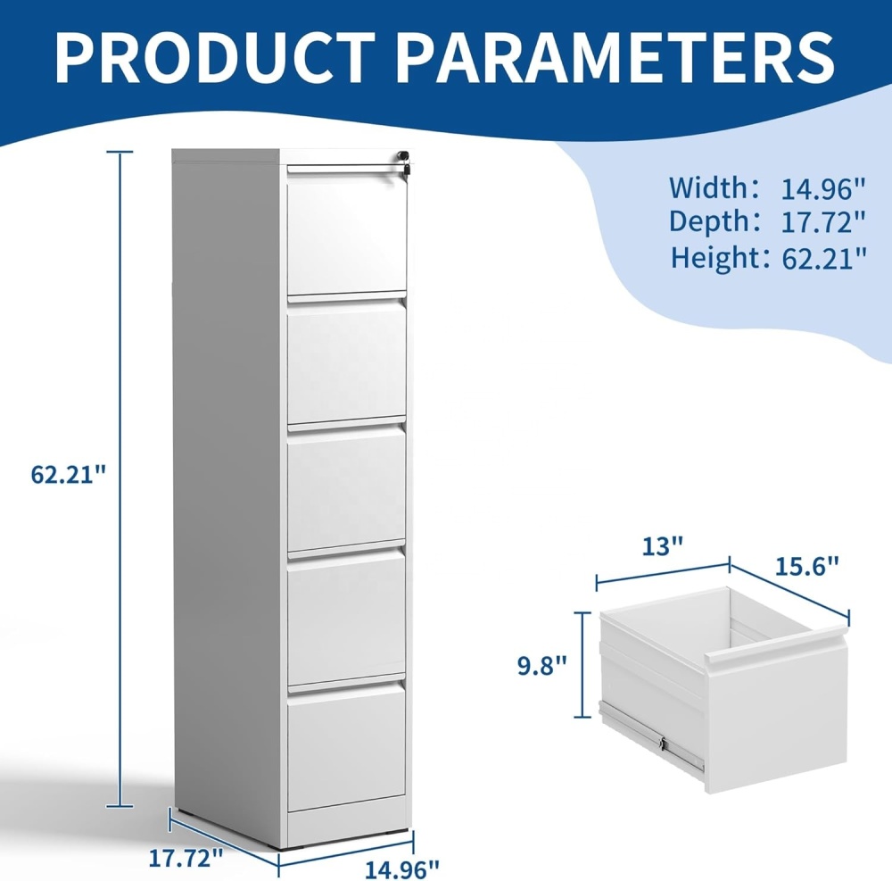 5-Drawer Locking Steel Vertical File Cabinet Eco-Friendly Contemporary Design Office/Home Use Secure Filing Letter/Legal/F4