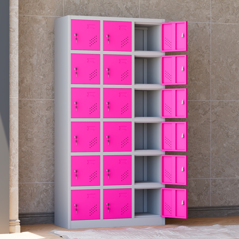 18-Door Metal Locker Storage Cabinet with Locking Doors Modern Design File Cabinet for School & Office Living Room Use