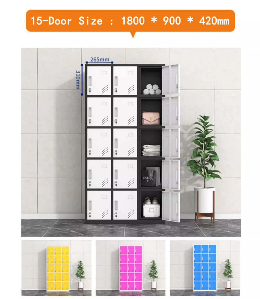 15-Door Metal Locker Steel Office Storage Cabinet with Lock for School Gym & Hospital Workshop Organizer