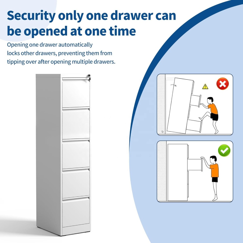 5-Drawer Locking Steel Vertical File Cabinet Eco-Friendly Contemporary Design Office/Home Use Secure Filing Letter/Legal/F4