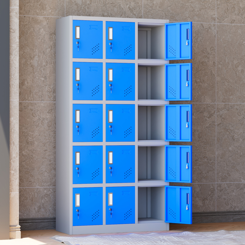 15-Door Metal Locker Steel Office Storage Cabinet with Lock for School Gym & Hospital Workshop Organizer