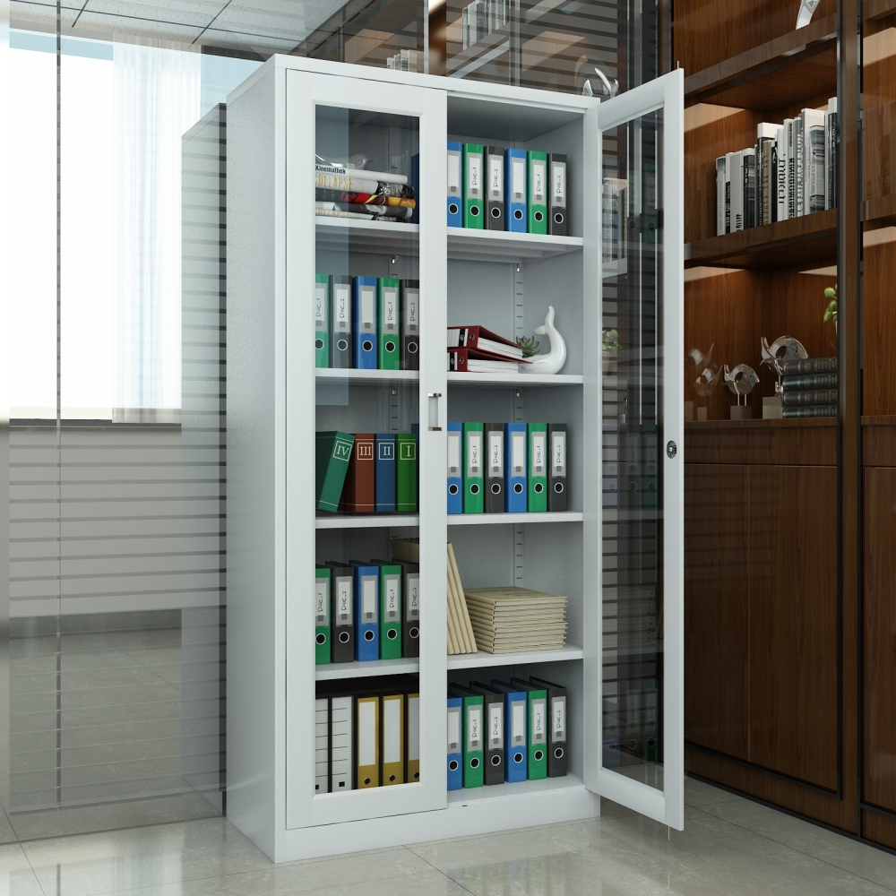 Modern 72-Inch Display Cabinet with 4 Adjustable Shelves Locking Glass Doors for Storing Collectibles and Books