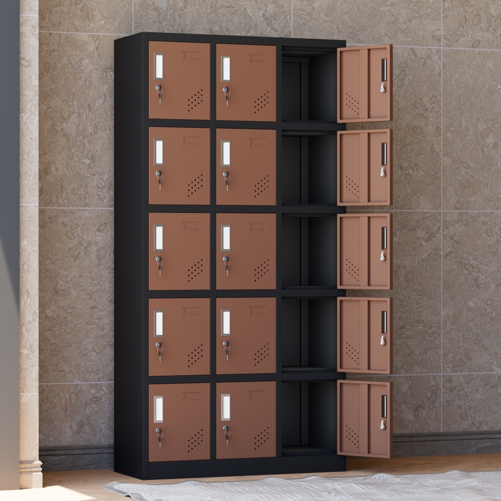 15-Door Metal Locker Steel Office Storage Cabinet with Lock for School Gym & Hospital Workshop Organizer