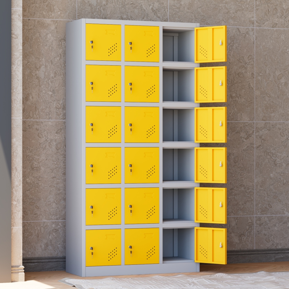 18-Door Metal Locker Storage Cabinet with Locking Doors Modern Design File Cabinet for School & Office Living Room Use