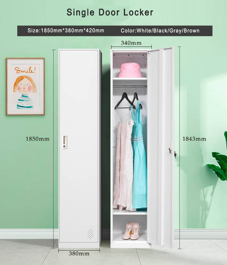 Modern Free-Standing Metal Cloakroom Storage Cabinet Steel Locker for Employees or Workers Lockable for Bedroom