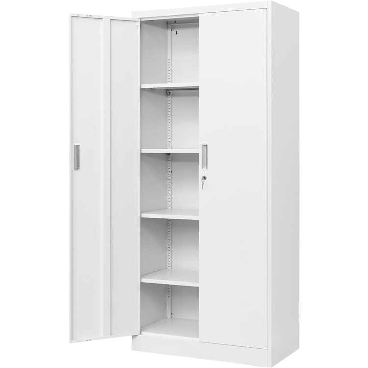 Modern Design Metal Storage Cabinet with Adjustable Shelves 2 Lockable Door Garage and Kitchen Pantry Cabinet