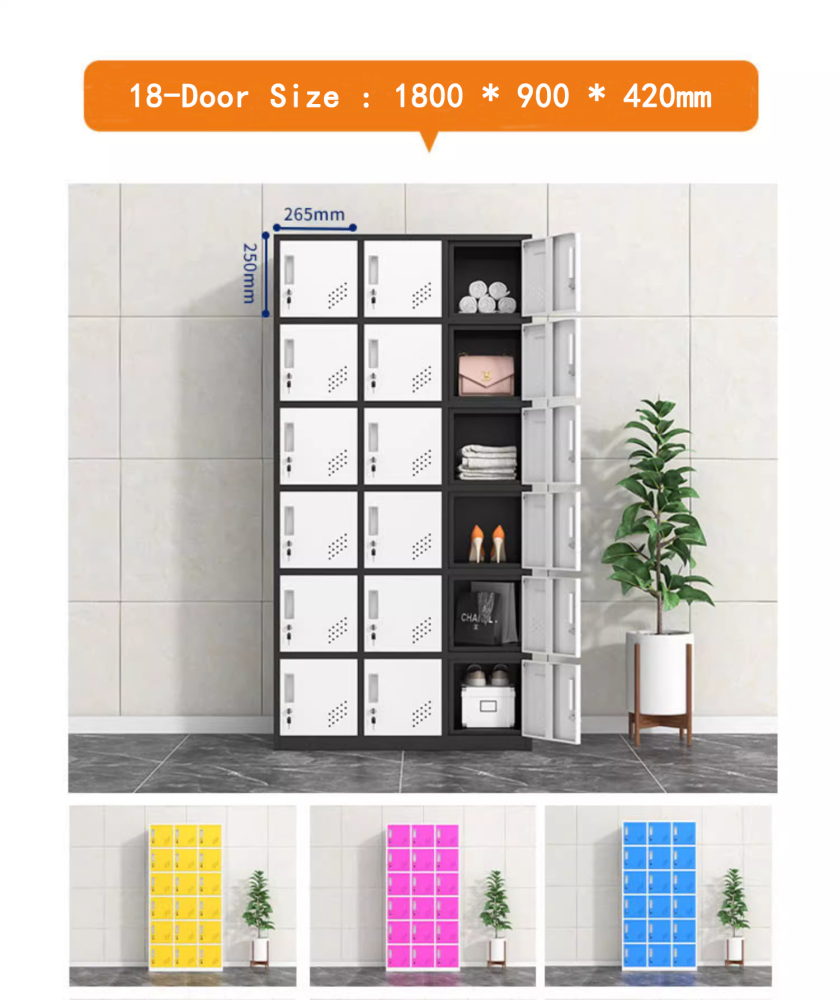 18-Door Metal Locker Storage Cabinet with Locking Doors Modern Design File Cabinet for School & Office Living Room Use