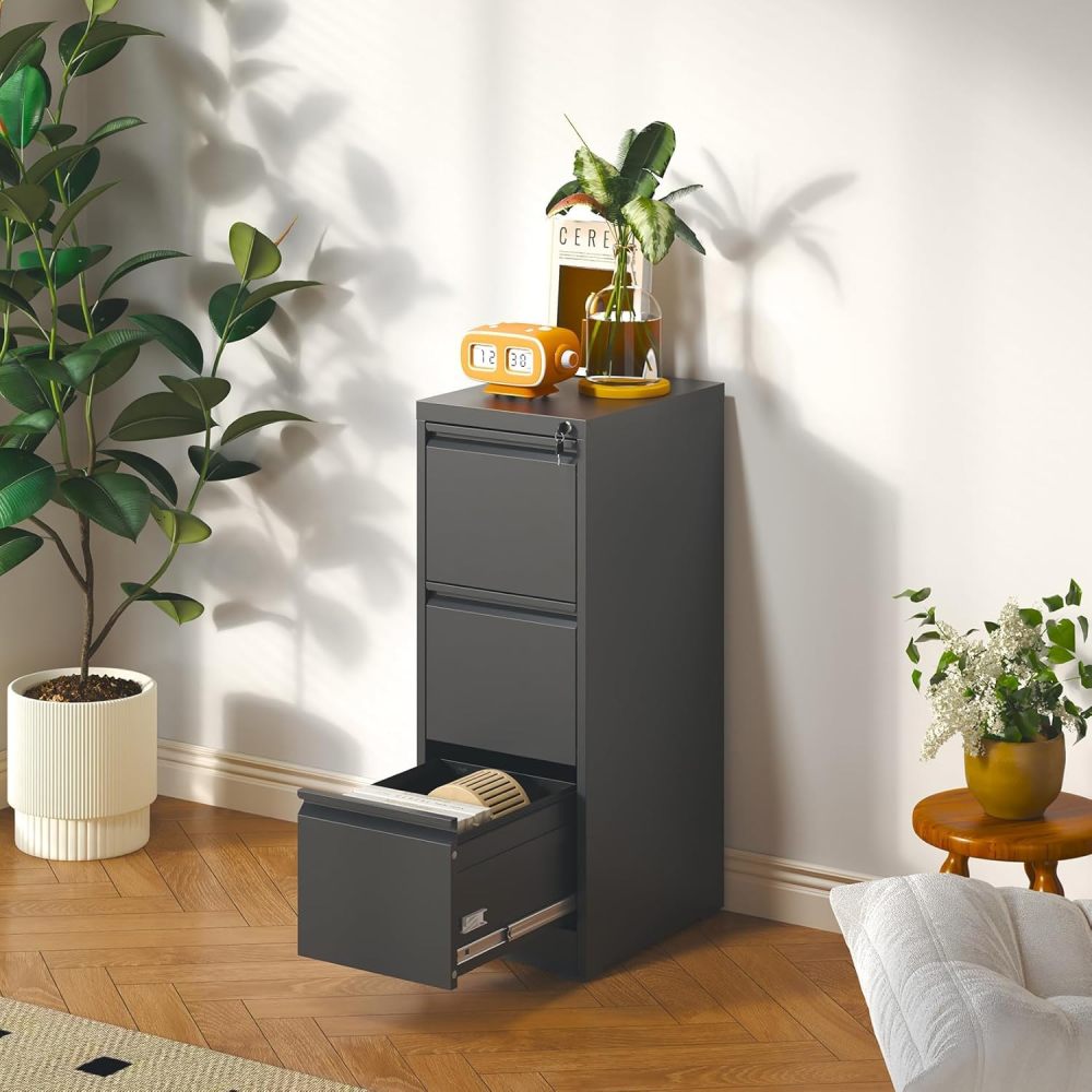 3 Drawer Lockable Steel File Cabinet Modern Vertical Filing Cabinet for Home Office Legal/Letter Size