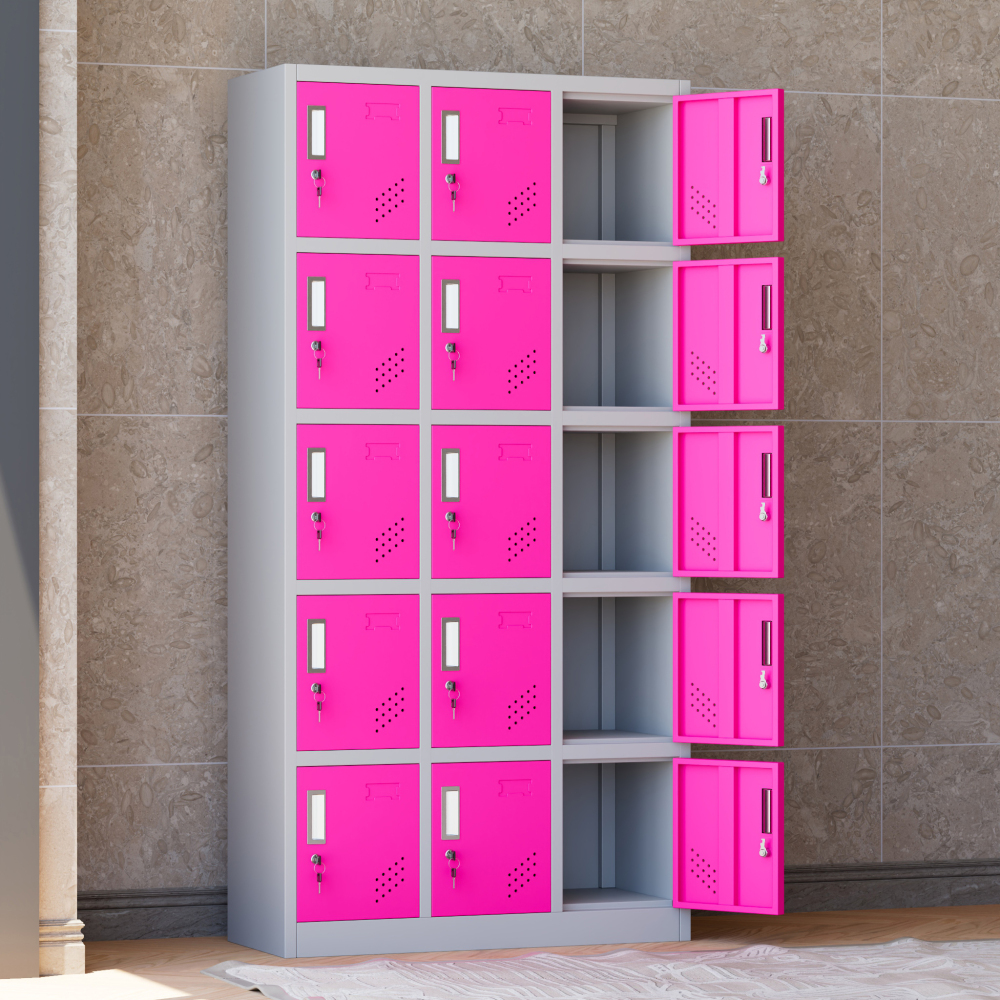 15-Door Metal Locker Steel Office Storage Cabinet with Lock for School Gym & Hospital Workshop Organizer
