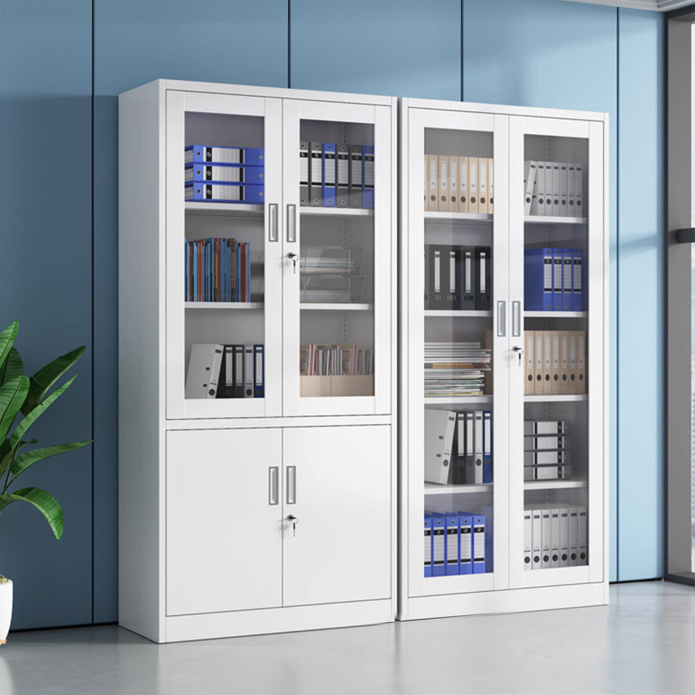 Modern 72-Inch Display Cabinet with 4 Adjustable Shelves Locking Glass Doors for Storing Collectibles and Books