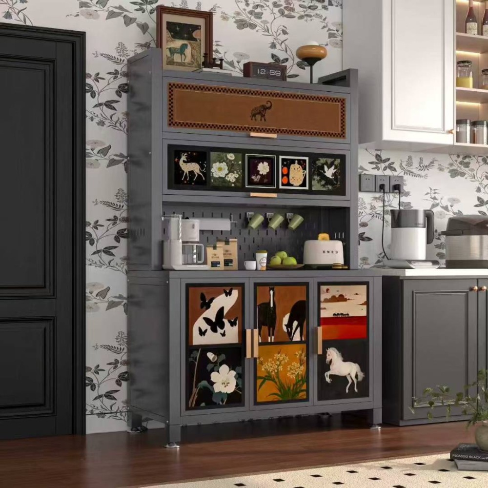 Multi-Functional Kitchen Storage Rack Floor-Standing Multi-Layer Rock Plate Sideboard Wheels Kitchen Kitchen Islands Carts