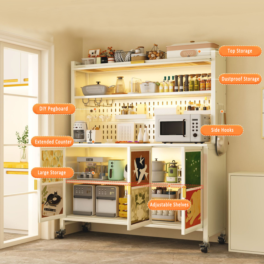 Multi-Functional Kitchen Storage Rack Floor-Standing Multi-Layer Rock Plate Sideboard Wheels Kitchen Kitchen Islands Carts