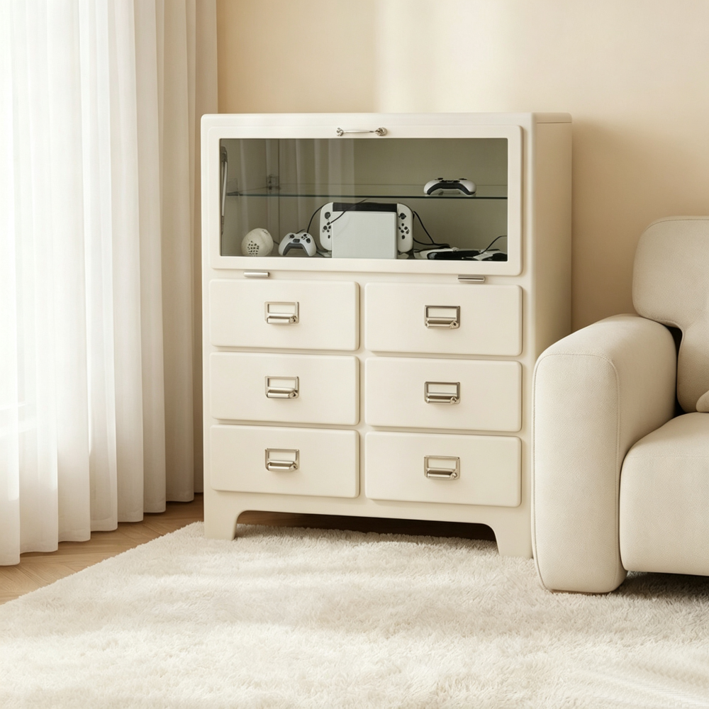 Metal Storage Cabinet with Clear Display Door,Pantry Organization,Freestanding Cupboard for Living Room,Kitchen,Entryway