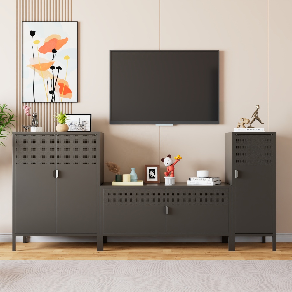 Modern Steel TV Stand with Storage for Apartment Living Room Bedroom-Multi-Functional Entertainment Center