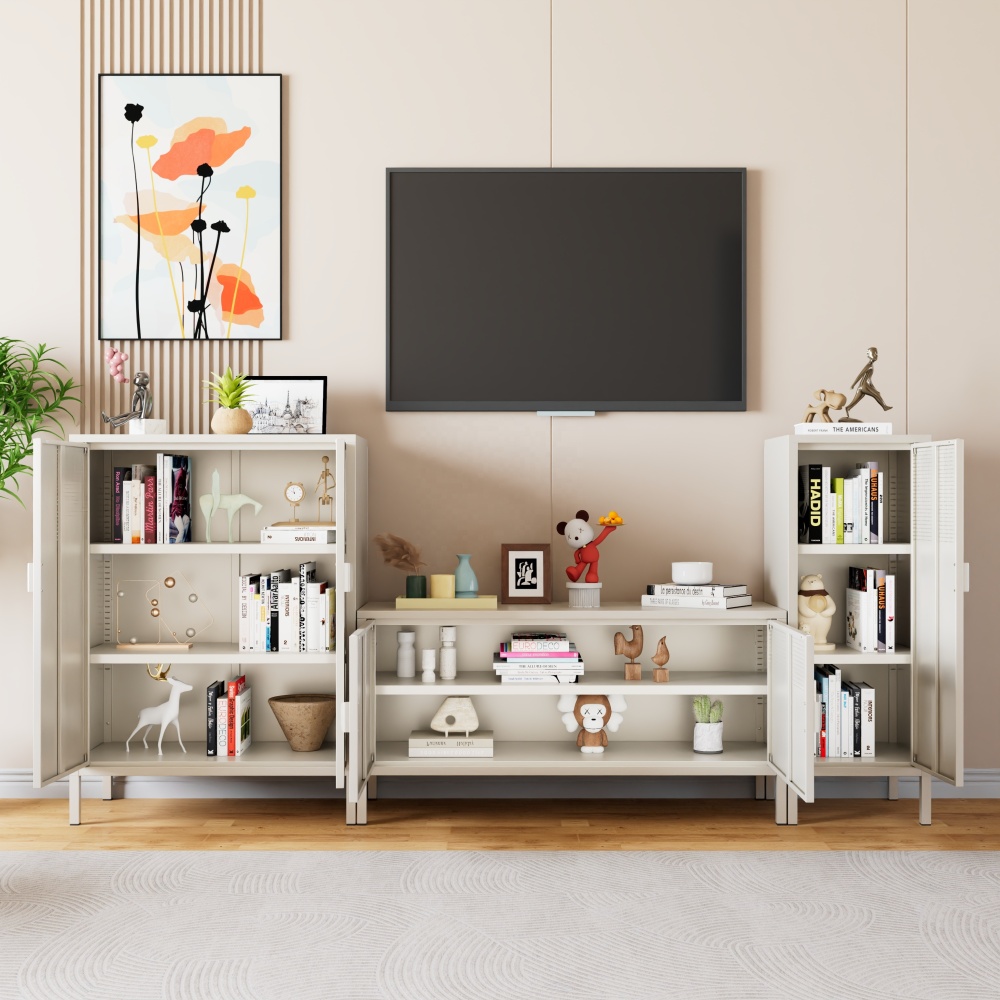 Modern Steel TV Stand with Storage for Apartment Living Room Bedroom-Multi-Functional Entertainment Center