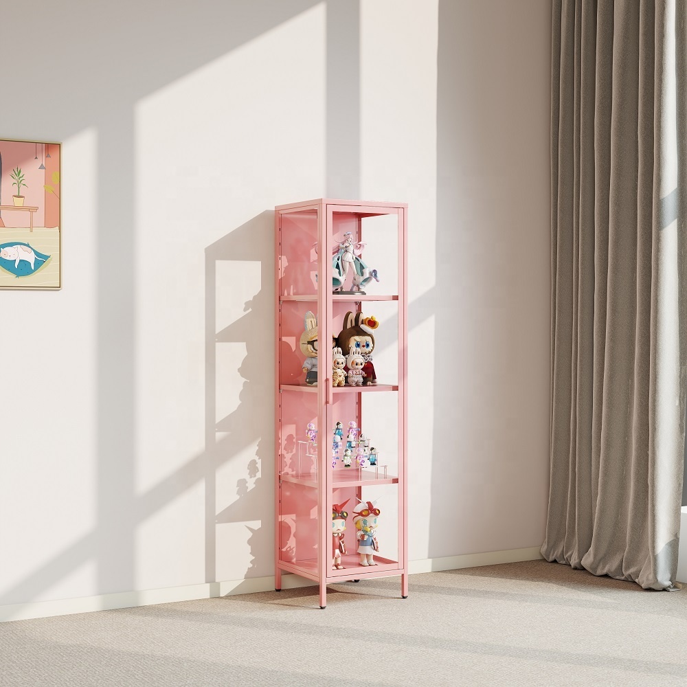 Glass Display Cabinet 5-Shelf with Door Curio Cabinets Tempered Glass Modern Design for Bedroom Living Room Hotel