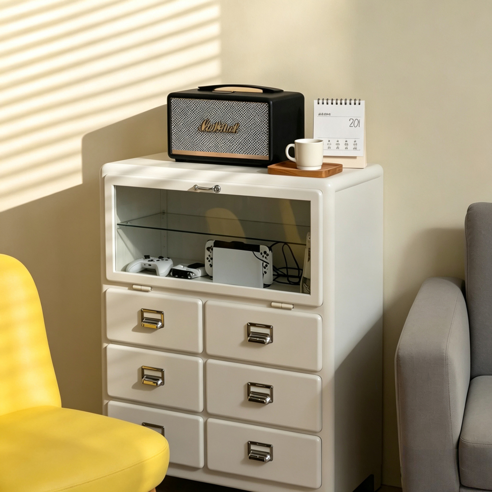 Metal Storage Cabinet with Clear Display Door,Pantry Organization,Freestanding Cupboard for Living Room,Kitchen,Entryway