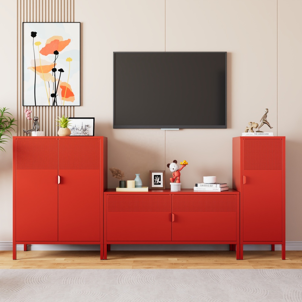 Modern Steel TV Stand with Storage for Apartment Living Room Bedroom-Multi-Functional Entertainment Center