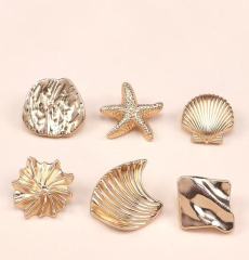 Nautical Ocean Shell Starfish Alloy Metal Buttons for Overcoat Jacket, Gold Plated,huiyuantrimming,Gold Alloy Ocean Shell Buttons for Overcoat Jacket