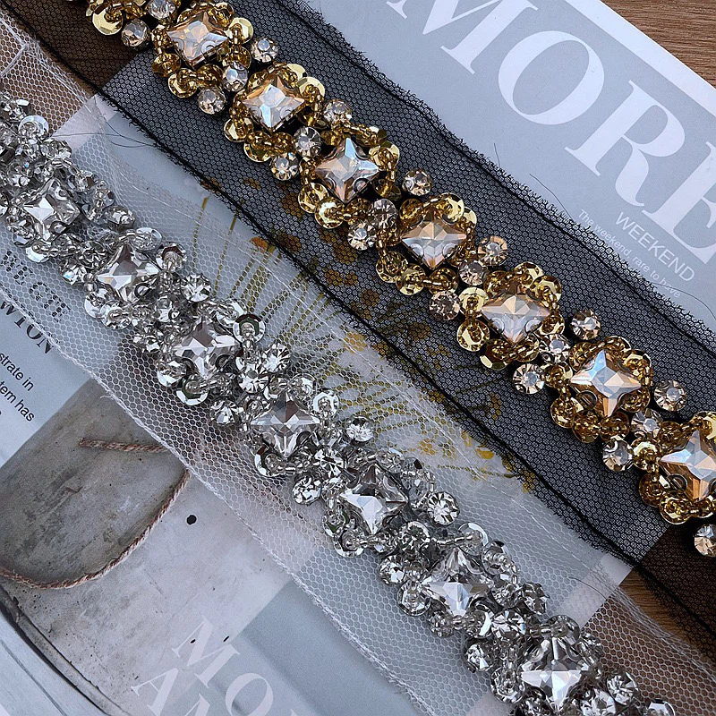 Wholesale Beaded Rhinestone Trim | Handmade Crystal Trim for Evening Gown,huiyuantrimming,Wholesale Beaded Rhinestone Trim | Handmade Crystal Trim for Evening Gown