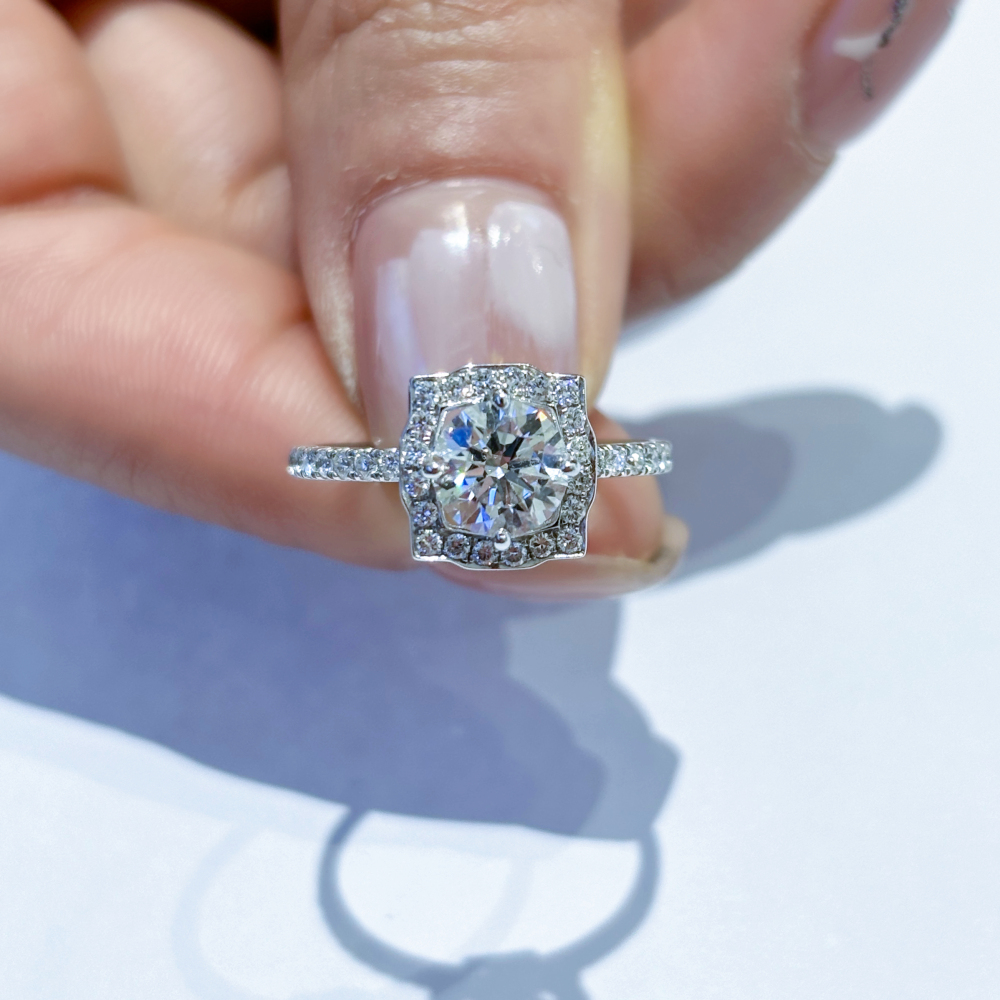 Round Diamond in Square Setting