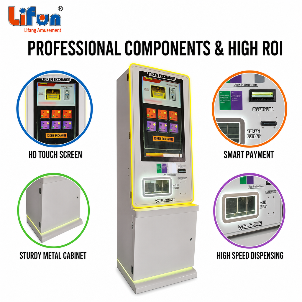 Lifun Smart Token Exchange Machine with Touchscreen & LED Frame,MY SHOP,Lifun Smart Token Exchange Machine with Touchscreen & LED Frame