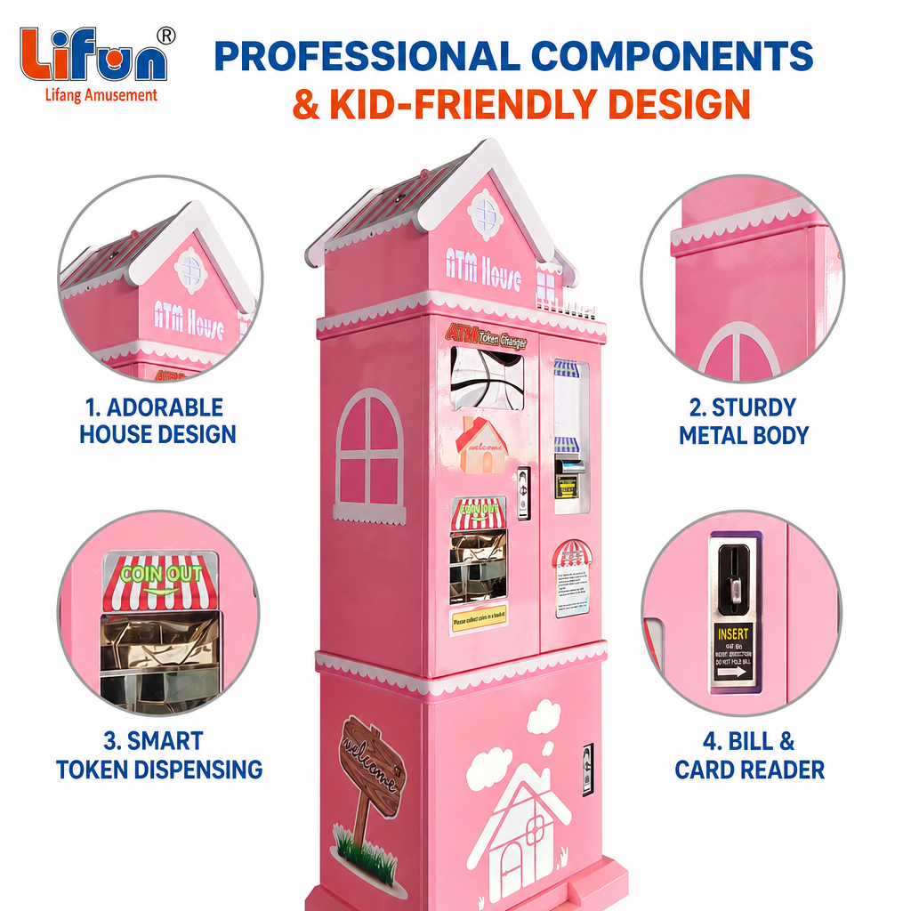 Lifun Pink ATM House Token Changer with Cute House Design,MY SHOP,Lifun Pink ATM House Token Changer with Cute House Design