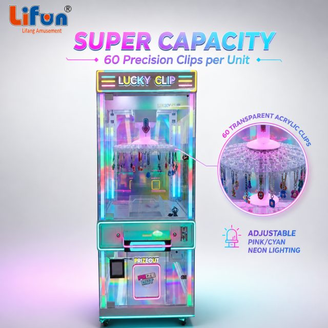 Lifun Lucky Clip 60-Clip Arcade Machine with Neon Sign,MY SHOP,Lifun Lucky Clip 60-Clip Arcade Machine with Neon Sign