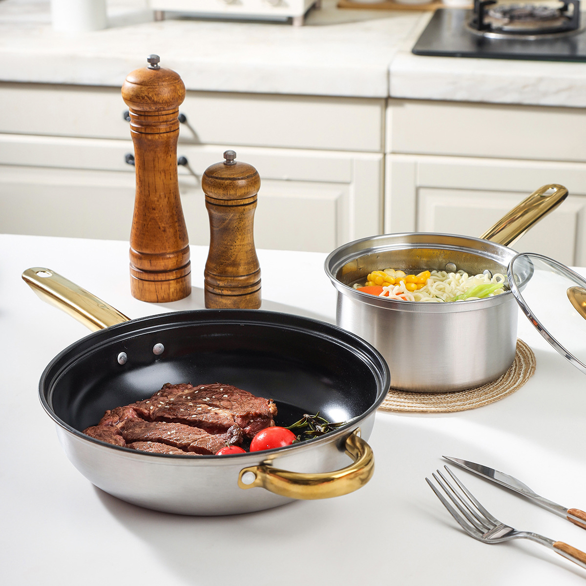 6-Piece Hybrid Cookware Set - Stainless Steel Pots & Non-Stick Frying Pan, Universal Stove Compatible,HangYu Housewares ,guo