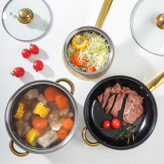 6-Piece Hybrid Cookware Set - Stainless Steel Pots & Non-Stick Frying Pan, Universal Stove Compatible,HangYu Housewares ,guo