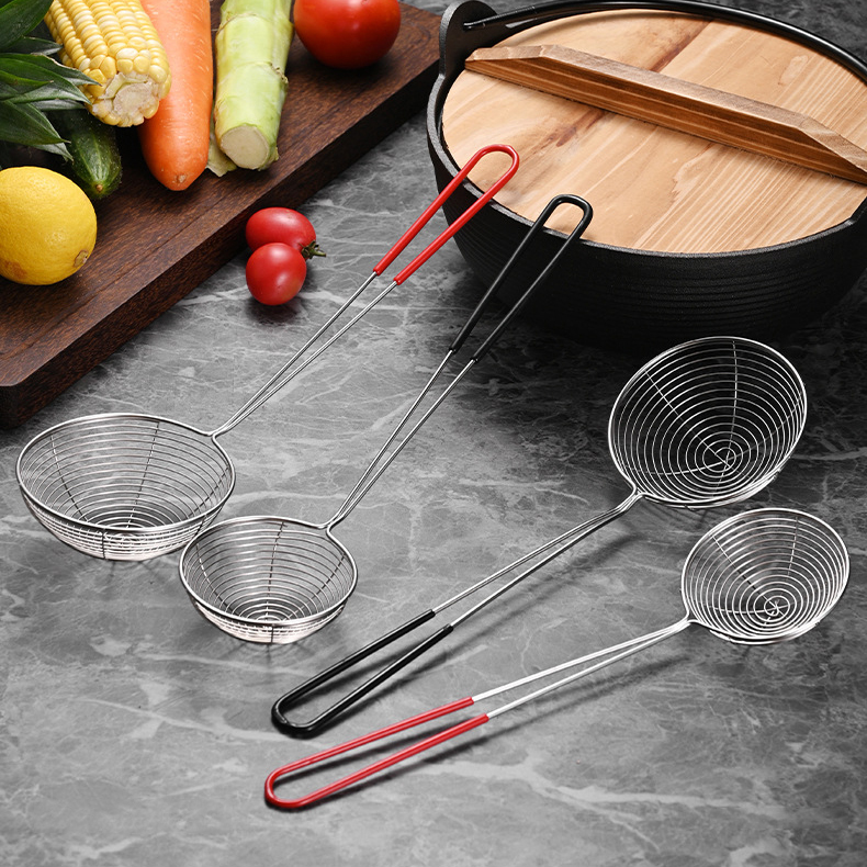 Wholesale Stainless Steel Kitchen Skimmer Ladle with Heat-Resistant Grip,HangYu Housewares ,Stainless steel strainer