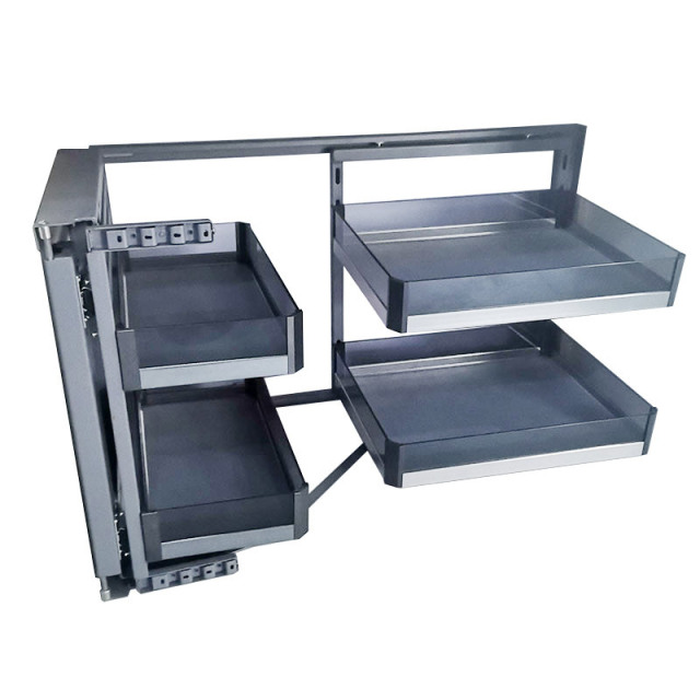 Corner pull-out basket kitchen cabinet double-layer drawer-type storage rack,DongGuan HangyYu Houseware Factory Website,Corner pull-out basket kitchen cabinet double-layer drawer-type storage rack