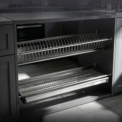 Double-layer stainless steel pull-out basket dish rack, cabinet storage and draining rack,DongGuan HangyYu Houseware Factory Website,Double-layer stainless steel pull-out basket dish rack, cabinet storage and draining rack
