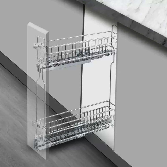Drawer-type side pull basket base cabinet with double-layer extremely narrow pull baskets,DongGuan HangyYu Houseware Factory Website,Drawer-type side pull basket base cabinet with double-layer extremely narrow pull baskets