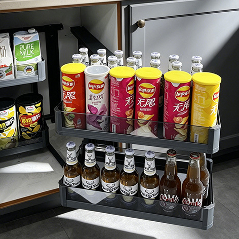 Corner pull-out basket kitchen cabinet double-layer drawer-type storage rack,DongGuan HangyYu Houseware Factory Website,Corner pull-out basket kitchen cabinet double-layer drawer-type storage rack