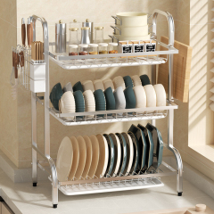 Metal 2 Tier 3 Tier Plate Kitchen Shelf Drying Dish Holder Stand Organizer Storage Drain Rack With Drainboard,HangYu Housewares ,Kitchen storage rack, dish rack, plate storage and draining rack