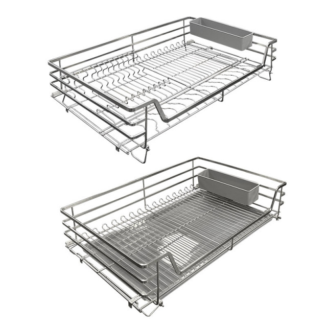 Stainless steel double-layer drawer-type dish storage rack for kitchen cabinets and bowls,DongGuan HangyYu Houseware Factory Website,Stainless steel double-layer drawer-type dish storage rack for kitchen cabinets and bowls