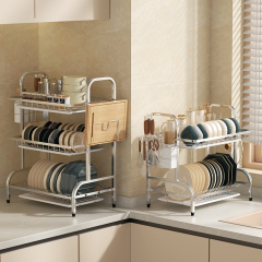 Metal 2 Tier 3 Tier Plate Kitchen Shelf Drying Dish Holder Stand Organizer Storage Drain Rack With Drainboard,HangYu Housewares ,Kitchen storage rack, dish rack, plate storage and draining rack