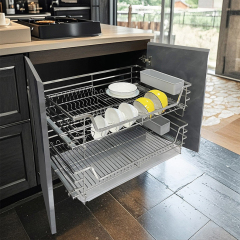 Stainless steel double-layer drawer-type dish storage rack for kitchen cabinets and bowls,DongGuan HangyYu Houseware Factory Website,Stainless steel double-layer drawer-type dish storage rack for kitchen cabinets and bowls