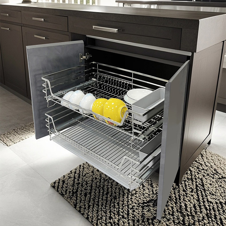 Stainless steel double-layer drawer-type dish storage rack for kitchen cabinets and bowls,DongGuan HangyYu Houseware Factory Website,Stainless steel double-layer drawer-type dish storage rack for kitchen cabinets and bowls