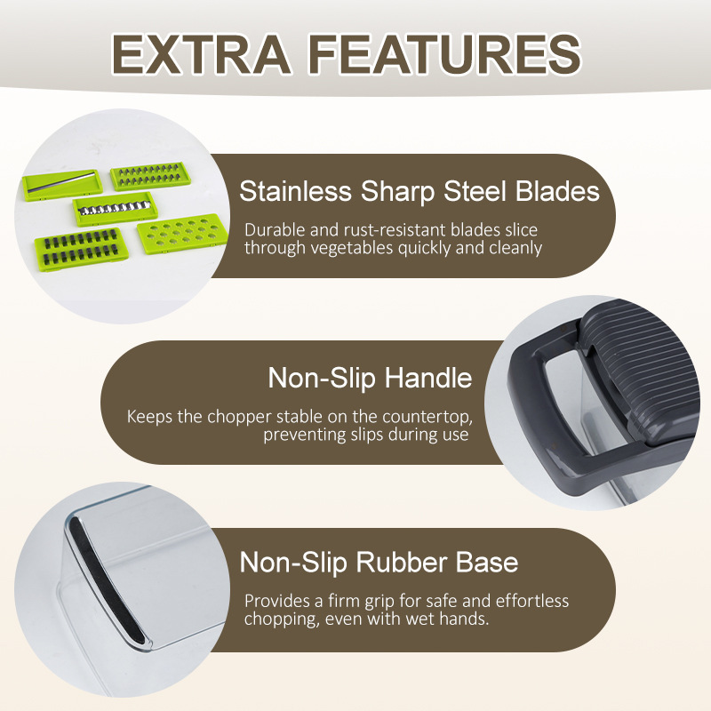 Multifunctional vegetable cutter, dicing tool, potato shredder, slivering tool, slicing tool - essential household gadget!,HangYu Housewares ,Multifunctional vegetable cutter, dicing tool, potato shredder, slivering tool, slicing tool - essential household gadget!