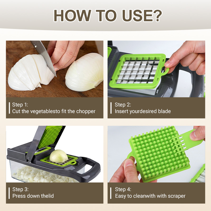 Multifunctional vegetable cutter, dicing tool, potato shredder, slivering tool, slicing tool - essential household gadget!,HangYu Housewares ,Multifunctional vegetable cutter, dicing tool, potato shredder, slivering tool, slicing tool - essential household gadget!