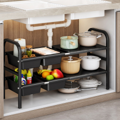 Under-sink kitchen storage shelf, cabinet with multi-level shelves, various multi-functional gadgets for pots and pans,HangYu Housewares ,Under-sink kitchen storage shelf, cabinet with multi-level shelves, various multi-functional gadgets for pots and pans