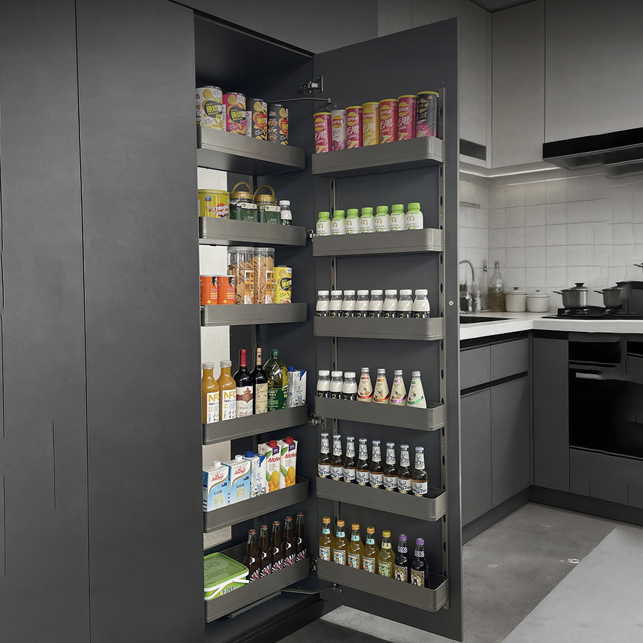 Modern 6-Tier Pull-Out Pantry Organizer – Rust-Proof Aluminum Alloy Kitchen Cabinet Storage Rack,HangYu Housewares ,Cabinet pull-out basket snack cabinet, refrigerator sideboard, multi-layer damping interlocking storage rack
